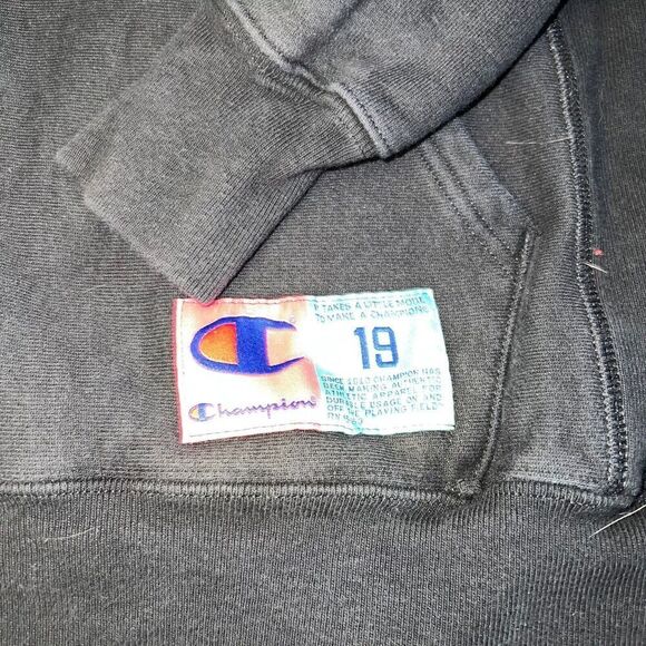 Vtg Champion Reverse Weave Hoodie Size Small Puff Embroidery Black Pullover - Picture 4 of 7